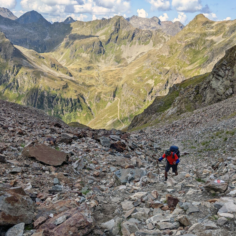 Berge, Himmel, Geröll, Wanderung, Mensch, Weg